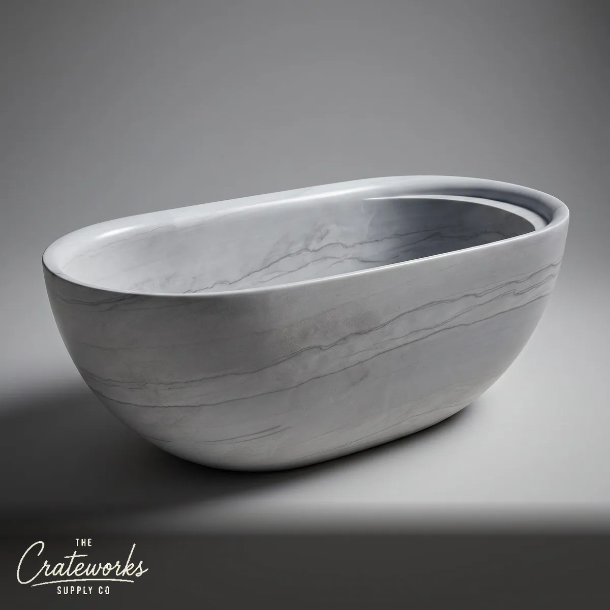 Marble bathtub — Oval freestanding design — 65 Inch Length — Cloudline White marble