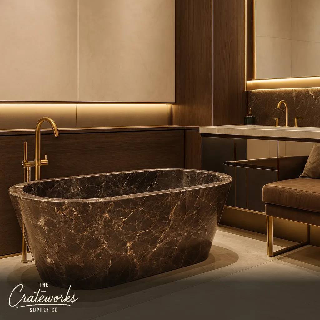 Natural Stone Bathtub carved from Dark Emperador Marble