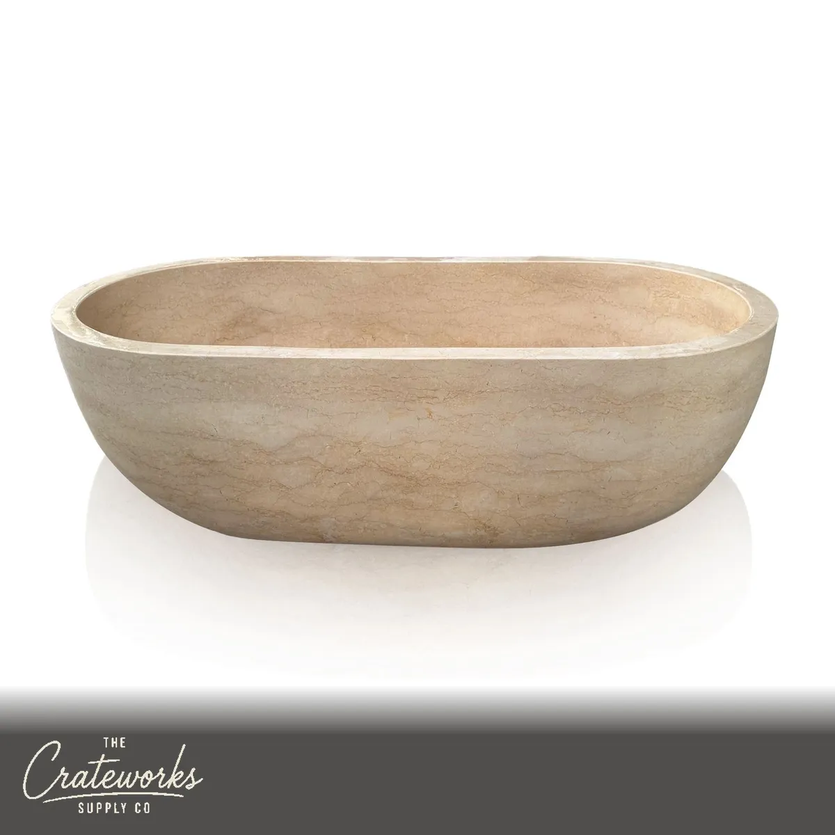 Marble Tub — Egyptian Beige Polished Oval Soaking 68.90" Long