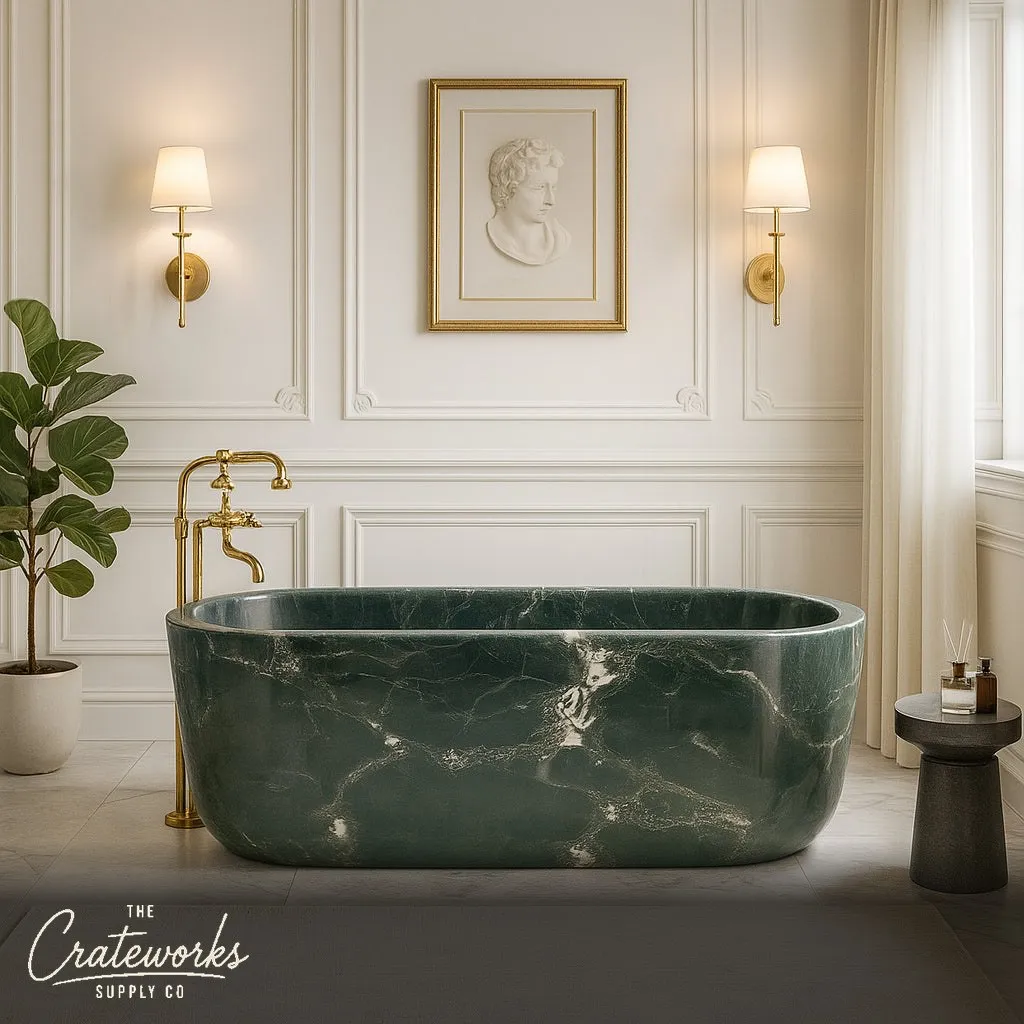 Green Freestanding Tub made from Glacier Forest Marble
