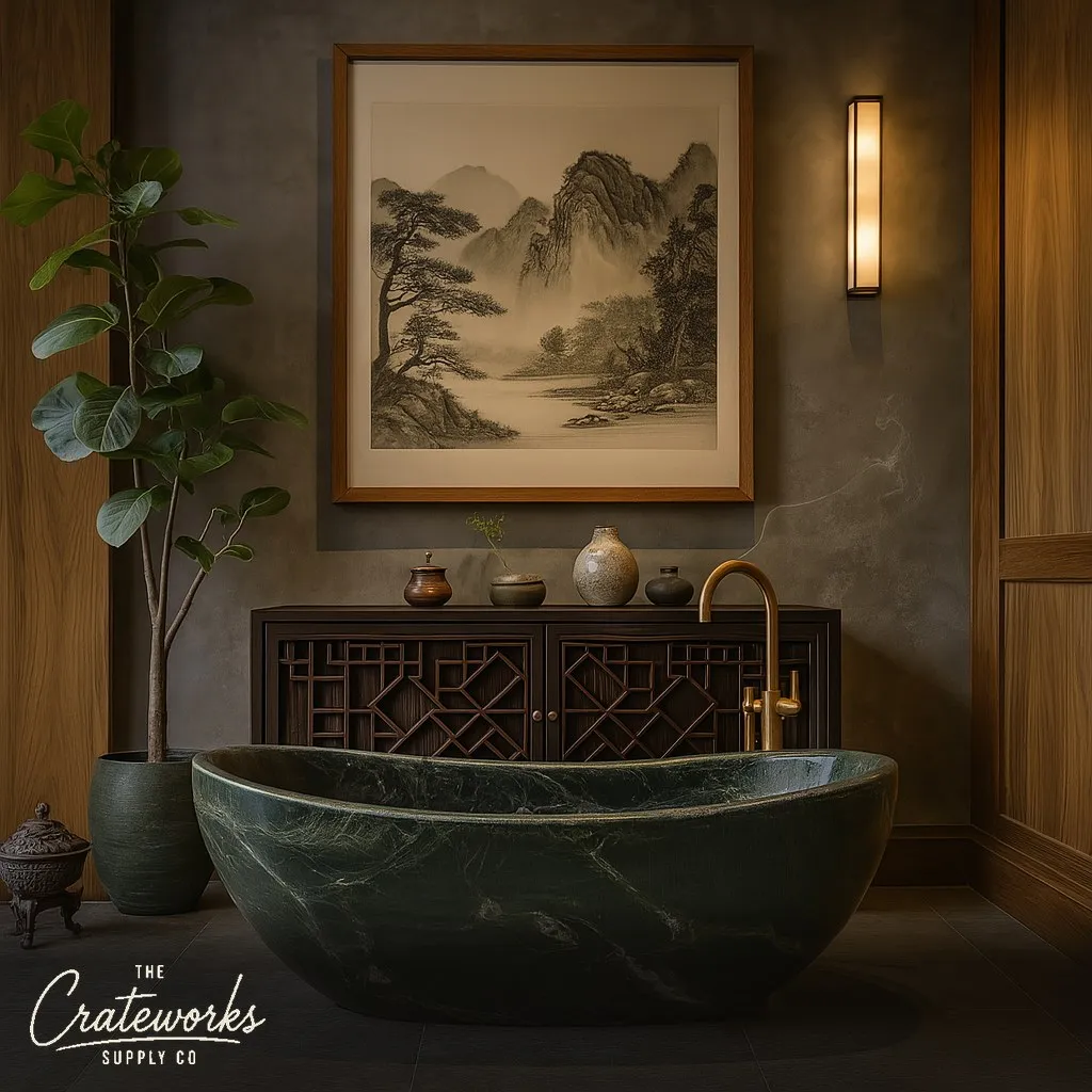 Green Natural Stone Bath Glacier Forest Marble