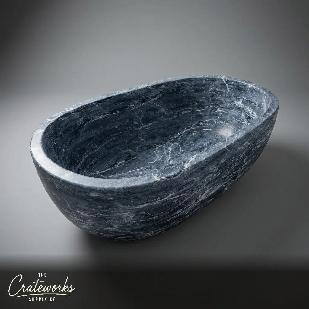 Marble bathtub — Oval Freestanding Sculptural — 63 Inch Length — Gray marble