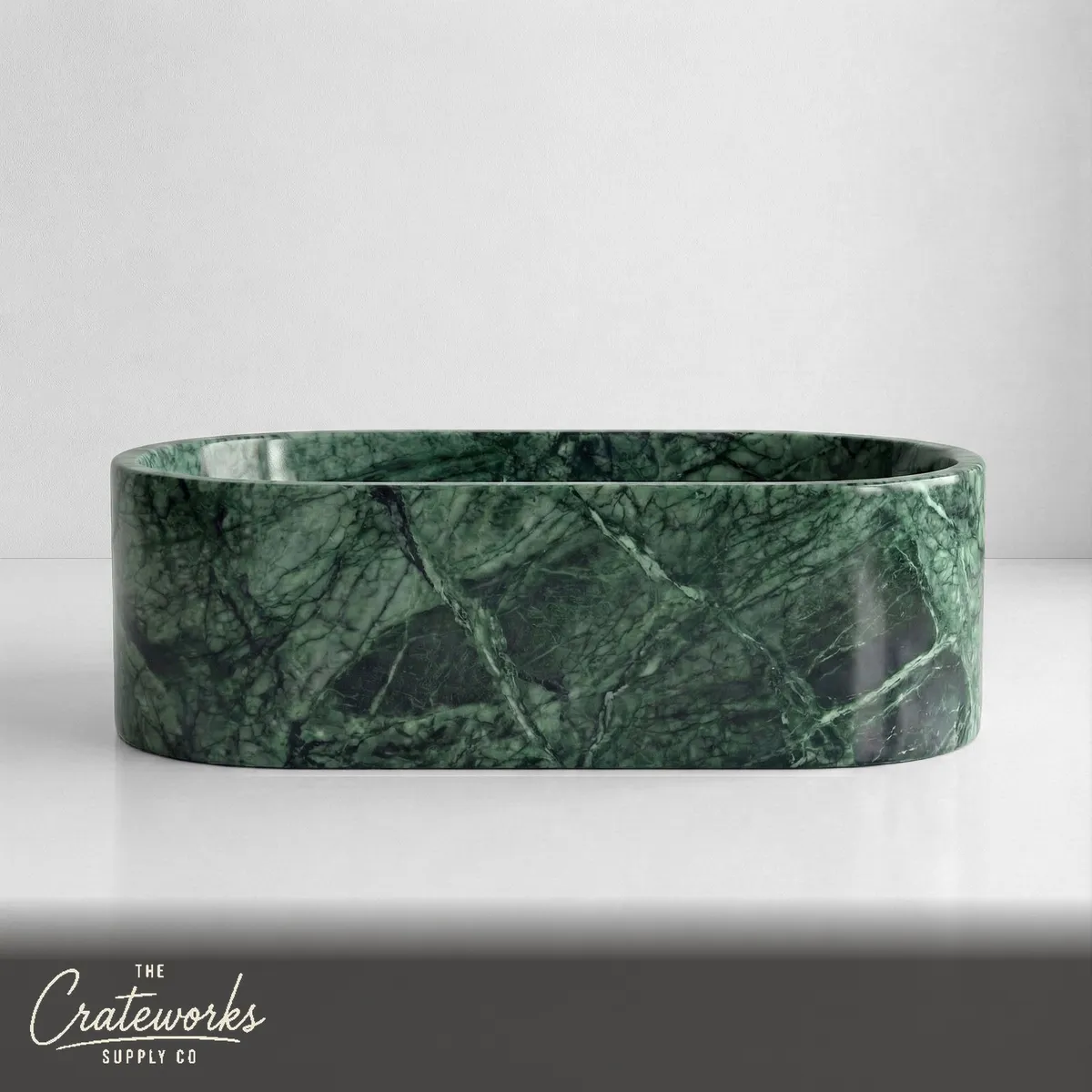 Green Guatemala Marble Freestanding Bathtub - Elliptical