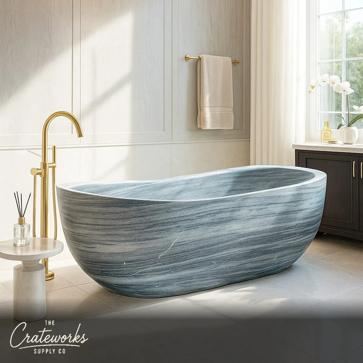 Custom Marble tub in Grey Marble
