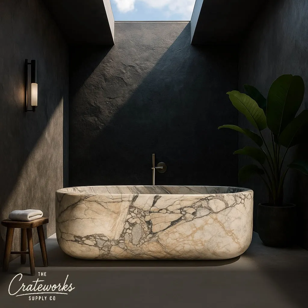 Marble Bathtub — Luxury Italian Valgri White Marble 70.87" Long