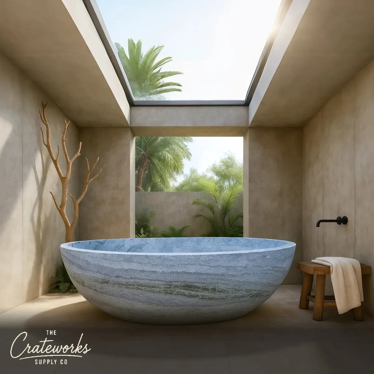 Hand-Carved Luxury Bathtub in Rare Green and Blue Marble