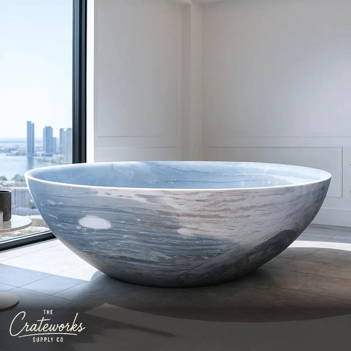 Stone Bathtub in Rare Light Blue Stone – In Stock