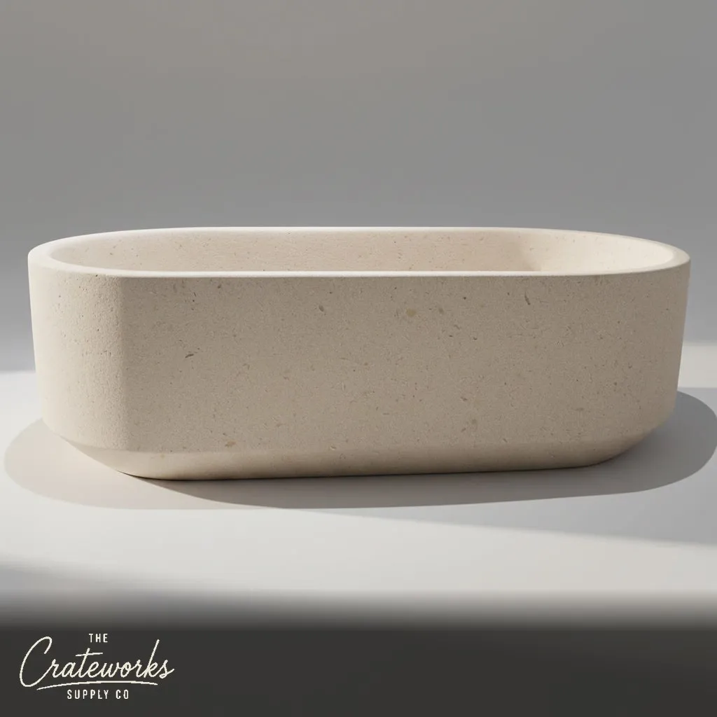 Marble bathtub — Freestanding Oval Shape — 70.87 Inch Length — Massangis Clair Limestone