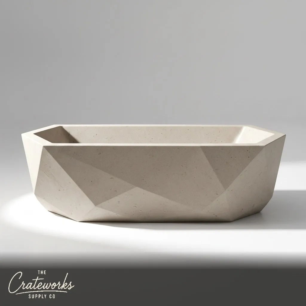 Marble bathtub — Geometric Faceted Design — 71 Inch Length — Massangis Clair Limestone