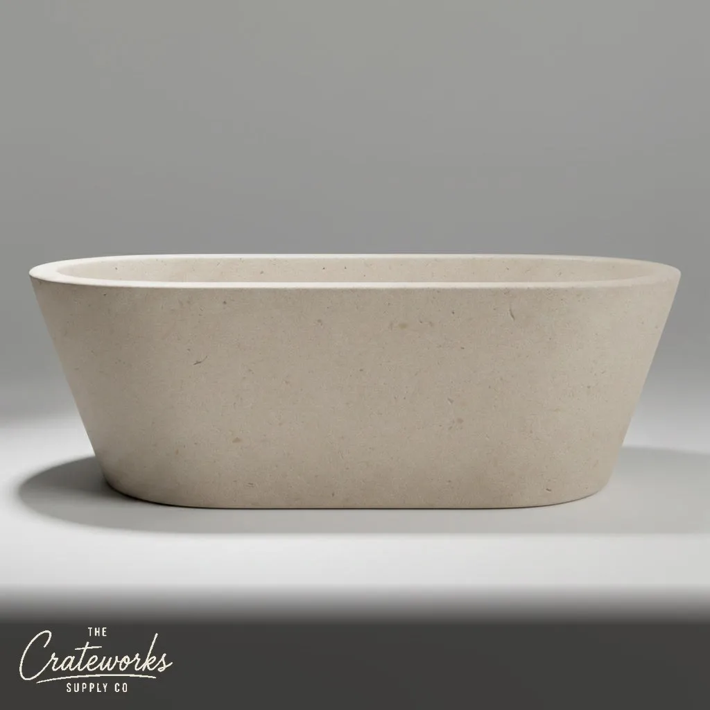 Marble bathtub — Organic oval shape — 70.87 Inch Length — Massangis Clair Limestone