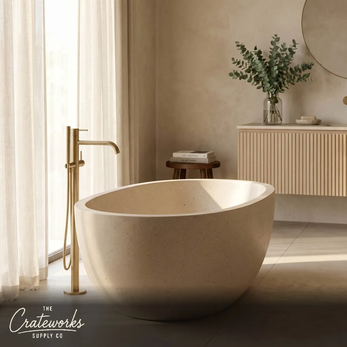Stone bathtub — Deep oval shape — 47.24" Length — Massangis Clair Limestone