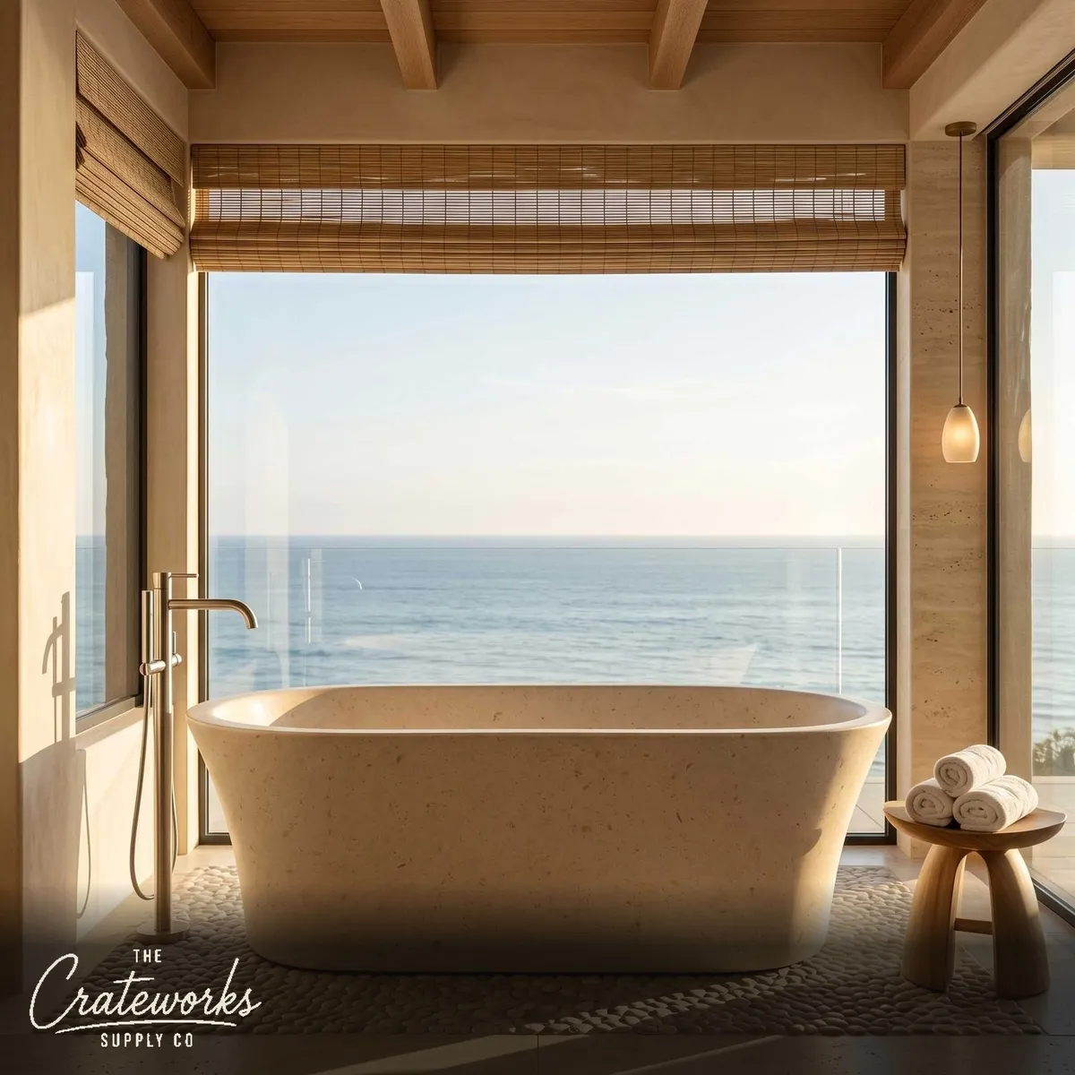 Stone bathtub — Textured Honed Rim — 70.87 Inch Length — Massangis Clair Limestone