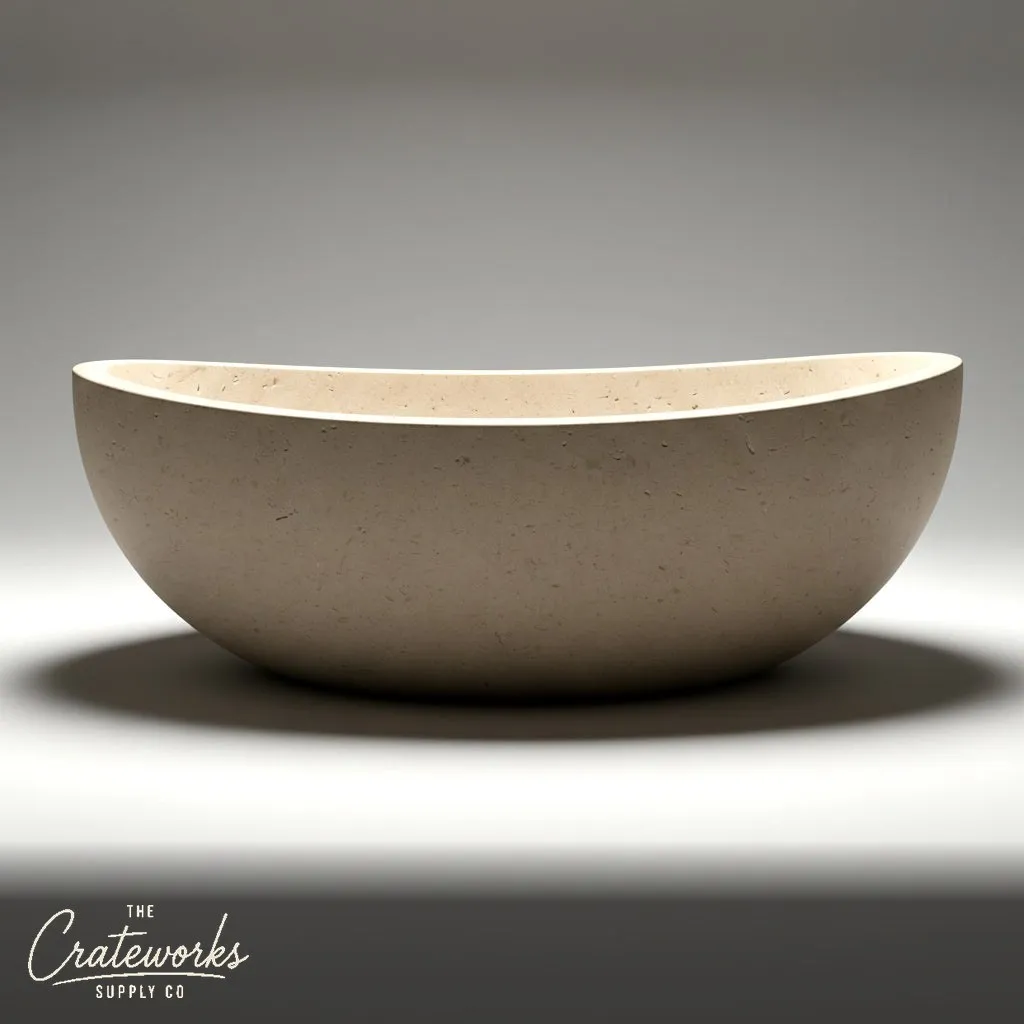 Stone bathtub — honed boat shape — 71 Inch Length — Massangis Clair Limestone