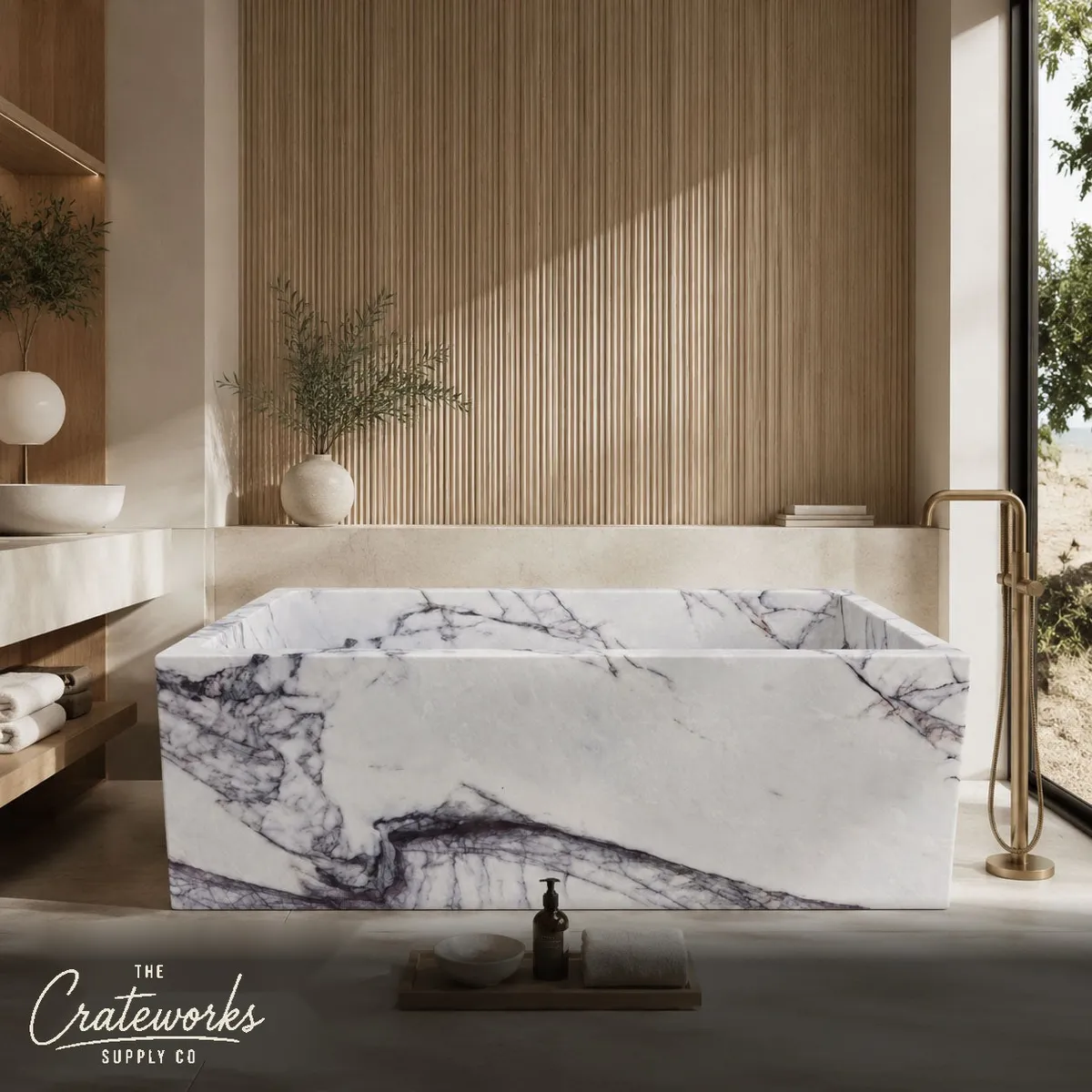 Freestanding marble tub in Milas Lilac