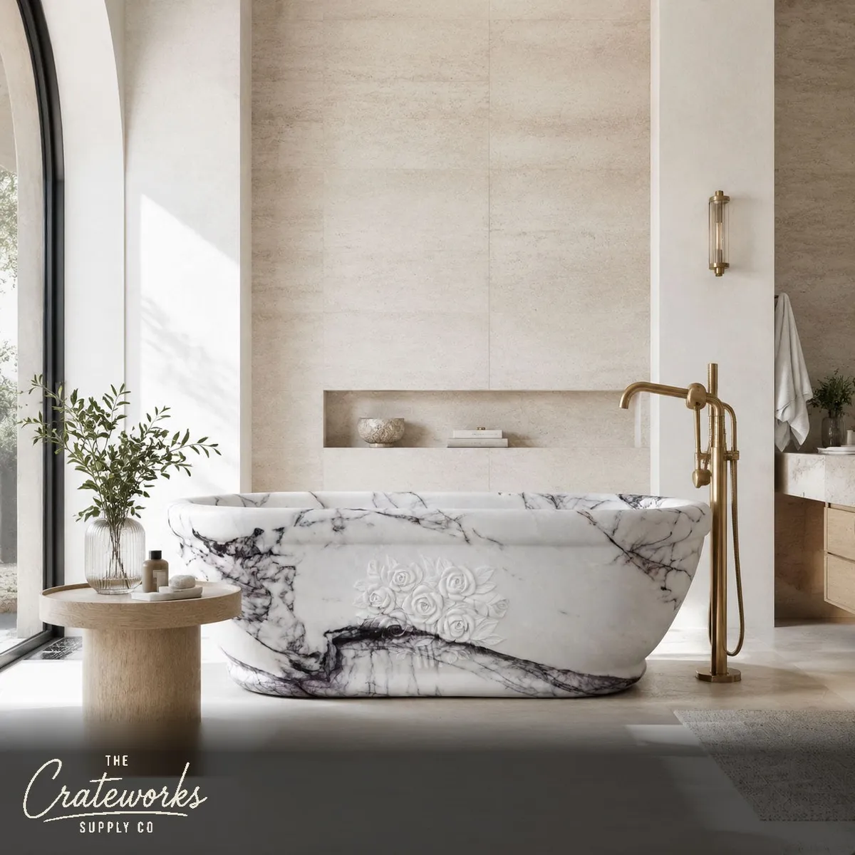 Marble tub with Hand-Carved Roses