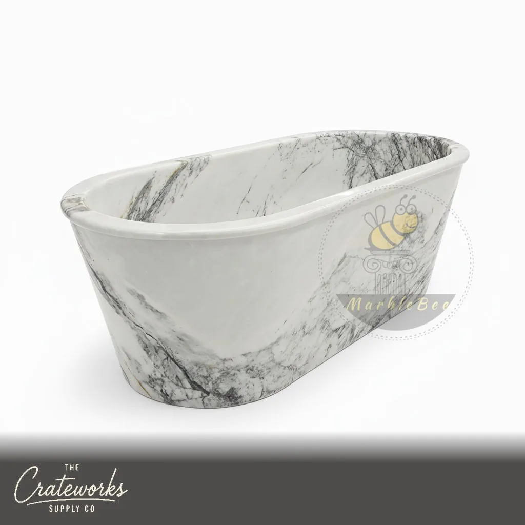 Stone bathtub — Oval Veined Freestanding — 72 Inch — Milas Lilac Marble, detail 1