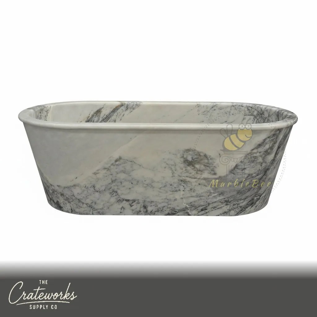 Stone bathtub — Oval Veined Freestanding — 72 Inch — Milas Lilac Marble, detail 2