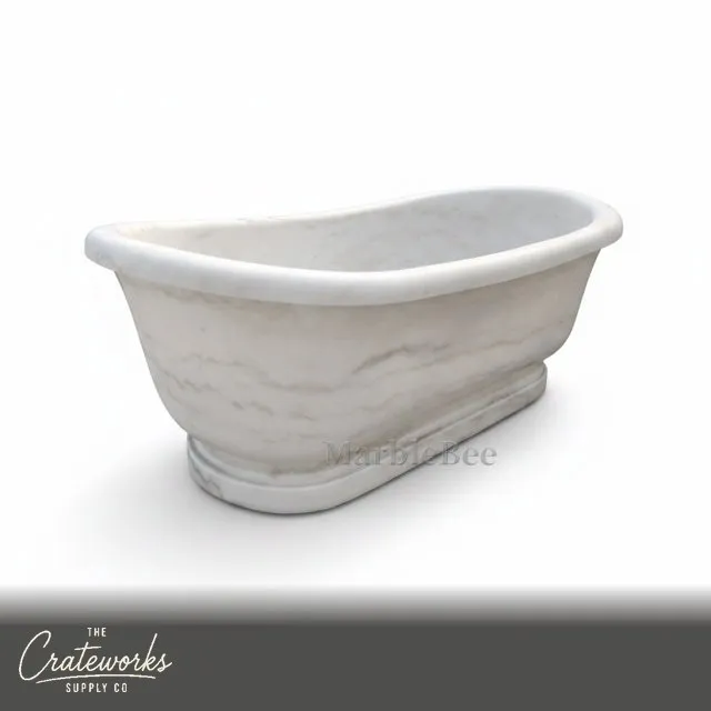 Elegant Freestanding White Marble Bathtub — Polished Finish, detail 1