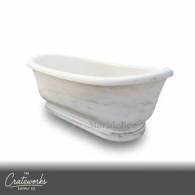 Elegant Freestanding White Marble Bathtub — Polished Finish, detail 2