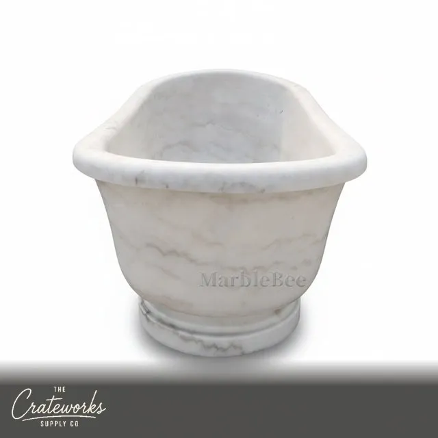 Elegant Freestanding White Marble Bathtub — Polished Finish, detail 4