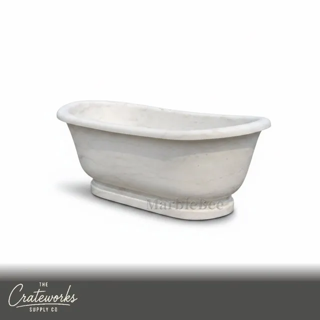 Elegant Freestanding White Marble Bathtub — Polished Finish, detail 5