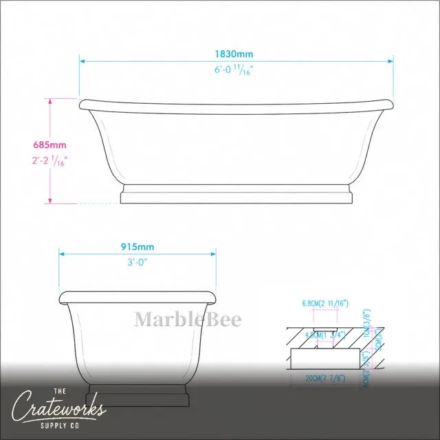 Elegant Freestanding White Marble Bathtub — Polished Finish, detail 6