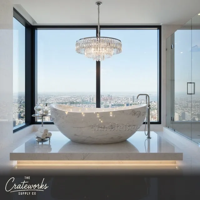 Luxurious Oval Moon White Marble Bathtub