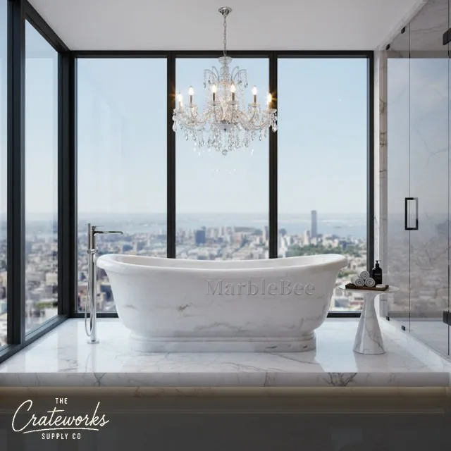 Opulent White Marble Bathtub — Freestanding Luxury Tub