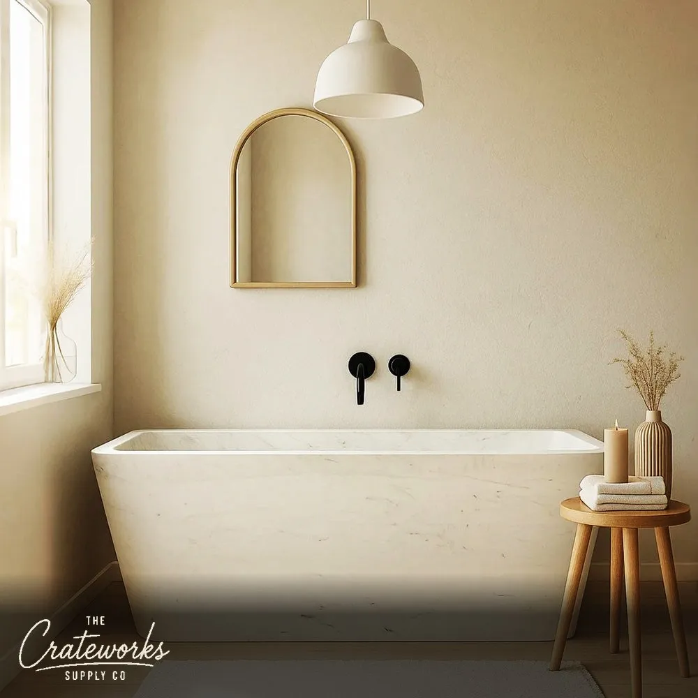 White Marble Bath with Modern Rectangular Design