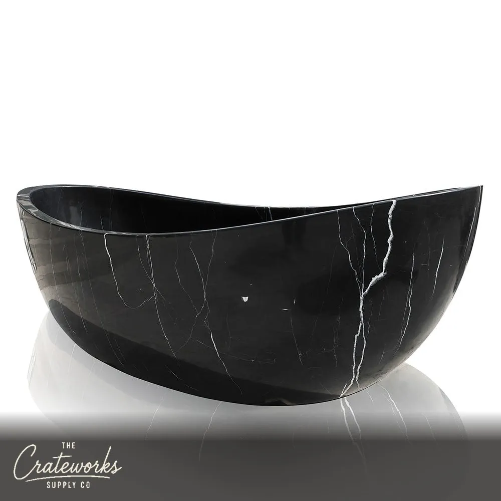 Black Marble Tub hand-carved polished surface large size freestanding tub in stock for sale