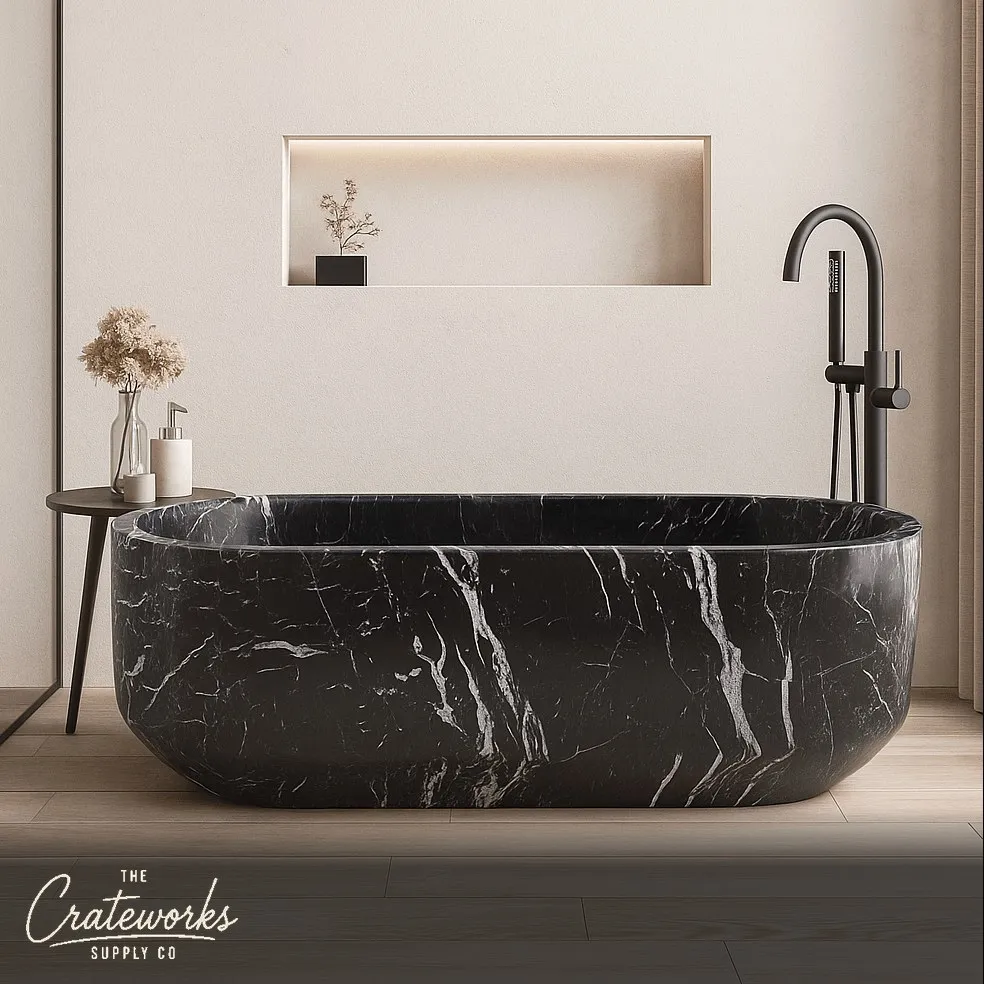 Custom Marble Bathtub - Design Nero Marquina black marble tub