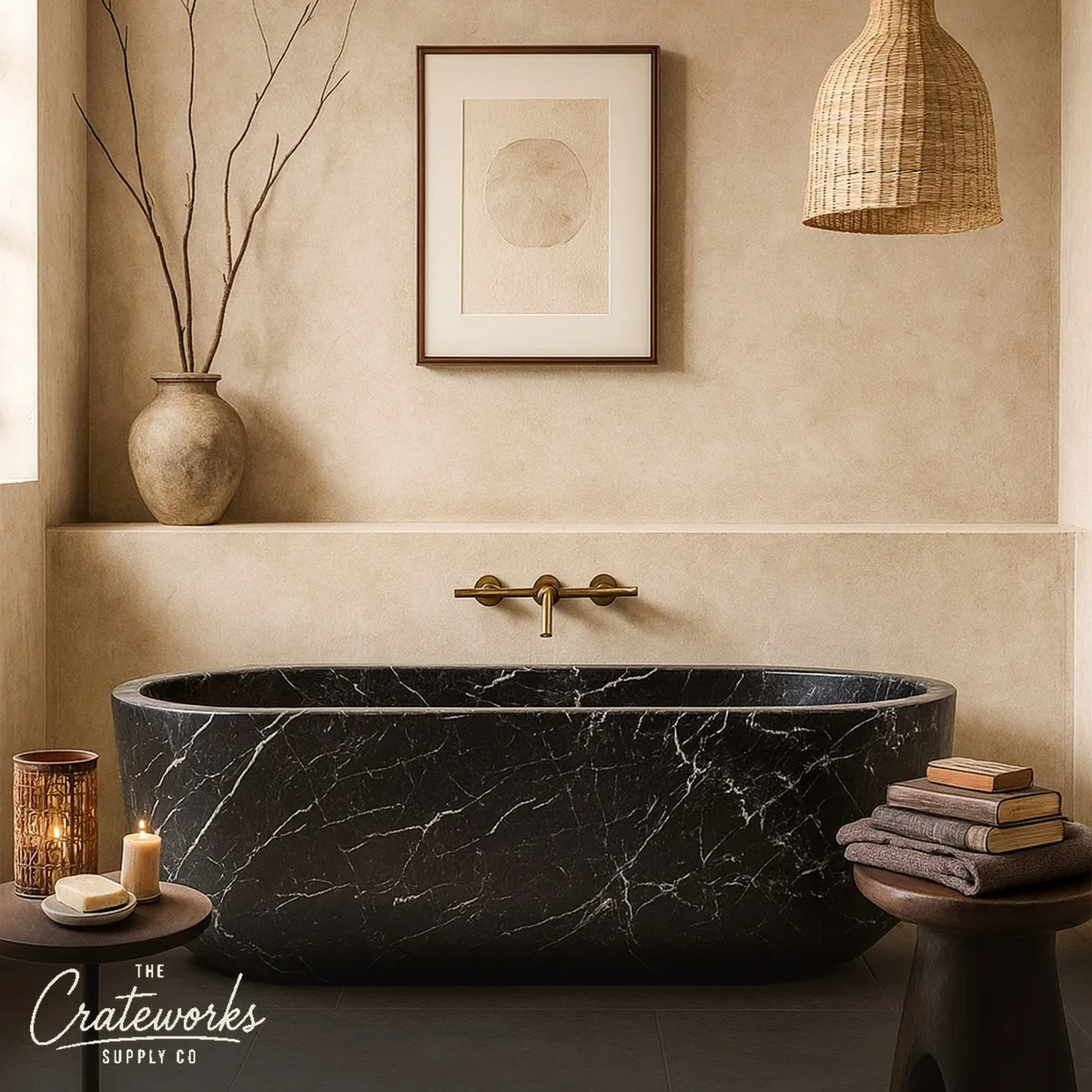 Custom Modern Black Marble Bathtub