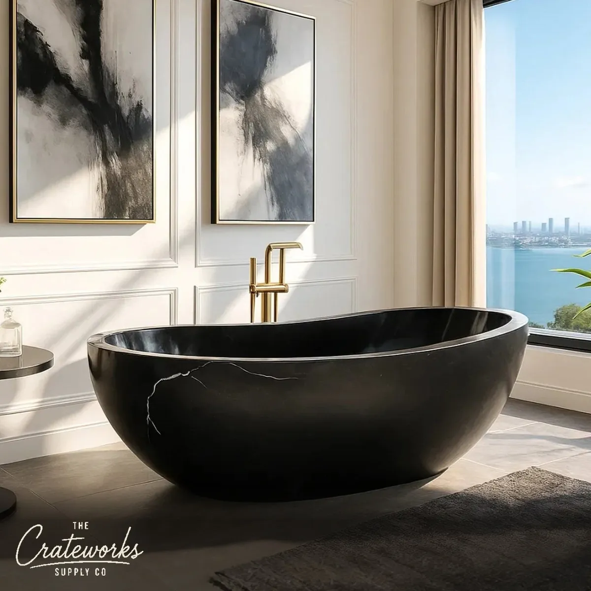 Stone Bath Made from Nero Marquina Black Marble
