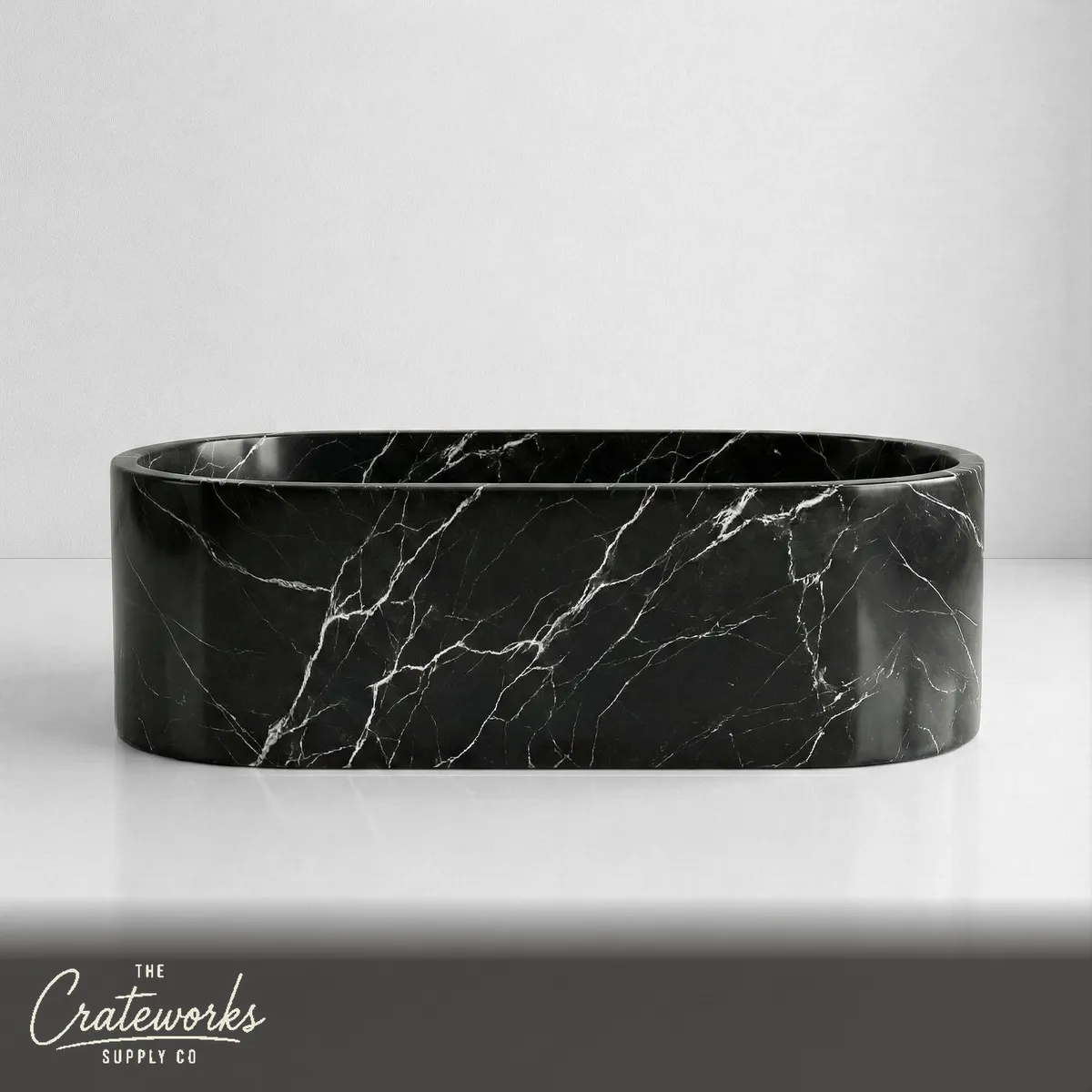 Nero Marquina Marble Freestanding Bathtub - Elliptical