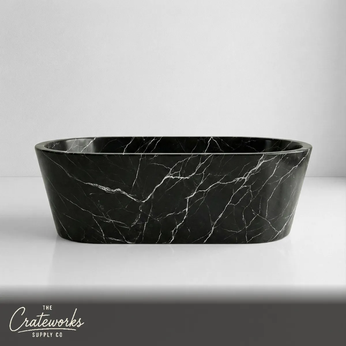 Nero Marquina Marble Freestanding Bathtub - Tapered