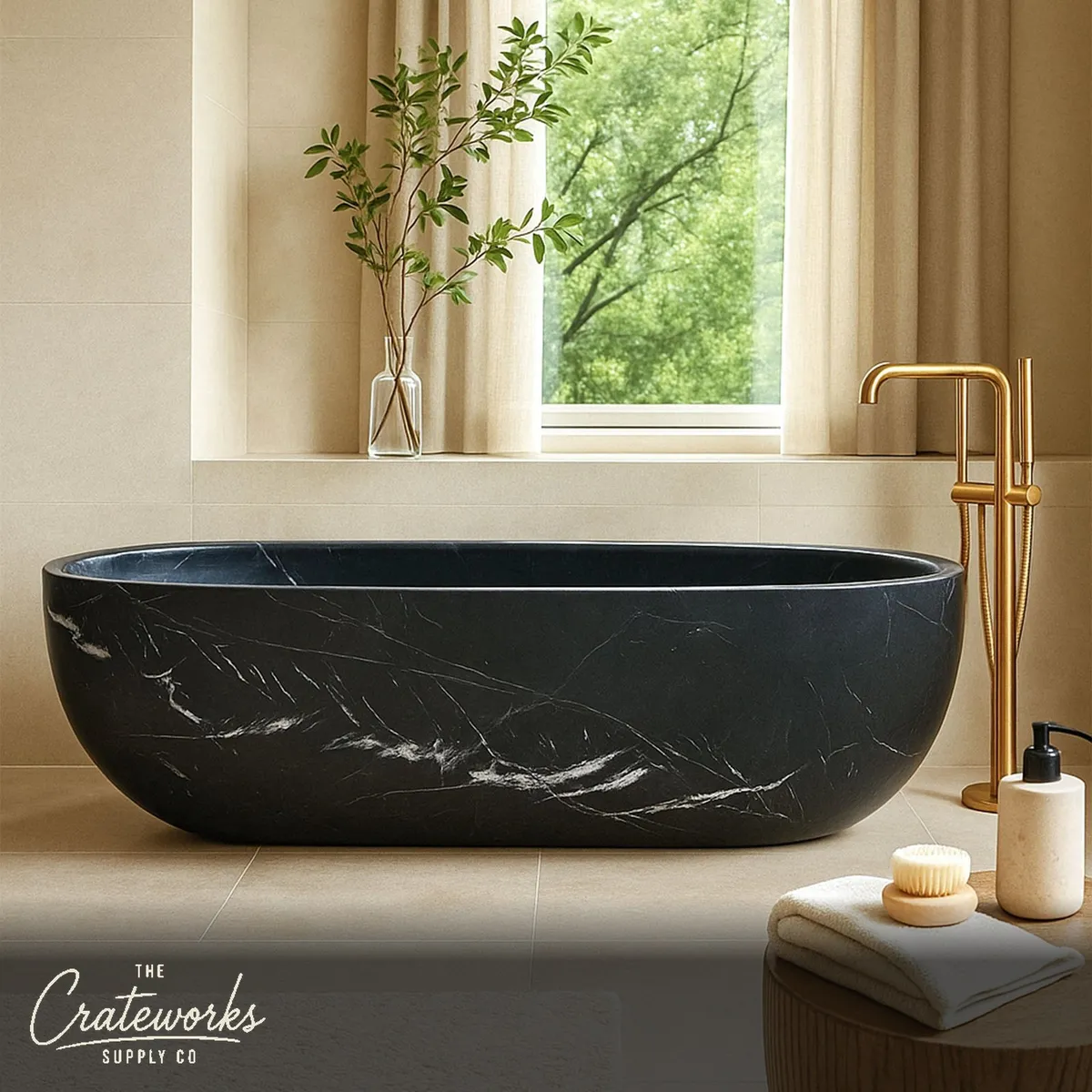 Black marble bathtub Modern Design hand-carved from black Nero Marguia marble