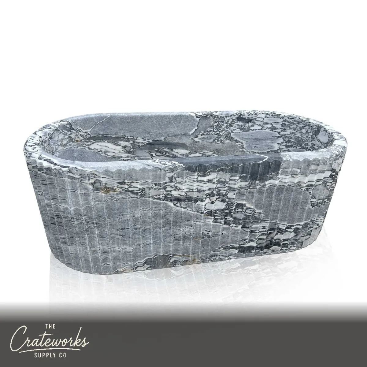 Grey Marble Bathtub — Orobico Veined Sculpted 70.87" Long