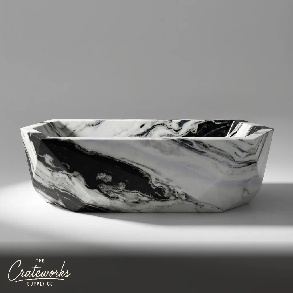 Marble bathtub — Geometric faceted design — 70.87 Inch Length — Panda White