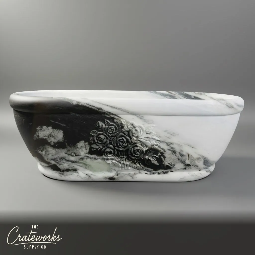 Marble bathtub — Hand-carved rose design — 70.87 Inch Length — Panda White