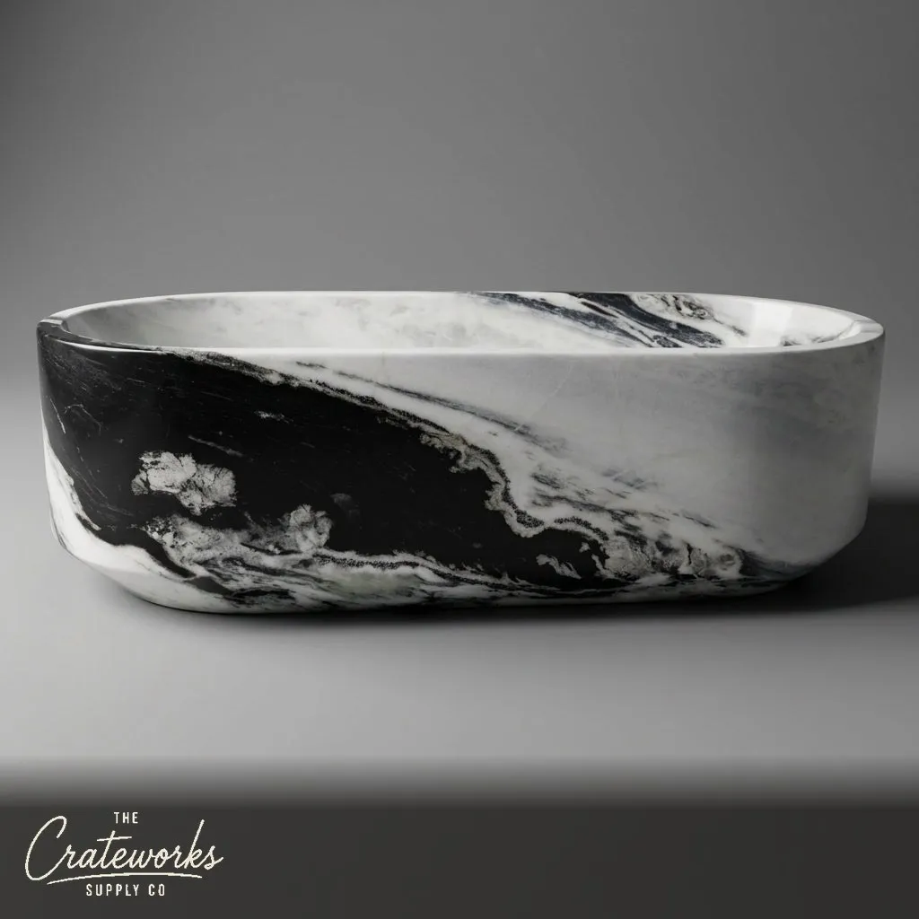 Marble bathtub — Honed oval freestanding — 70.87" Length — Panda White