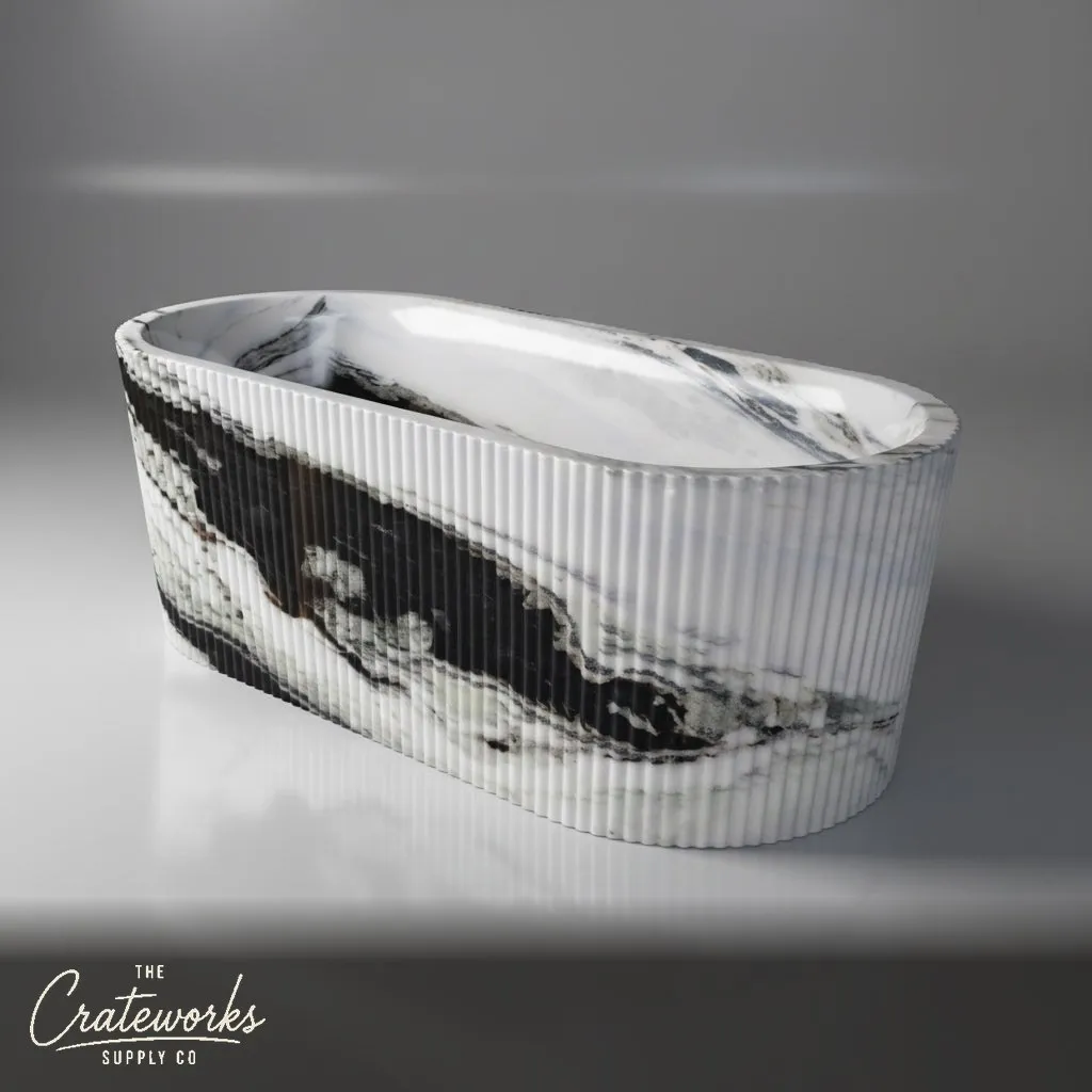 Marble bathtub — fluted oval design — L 70.87" — Panda White