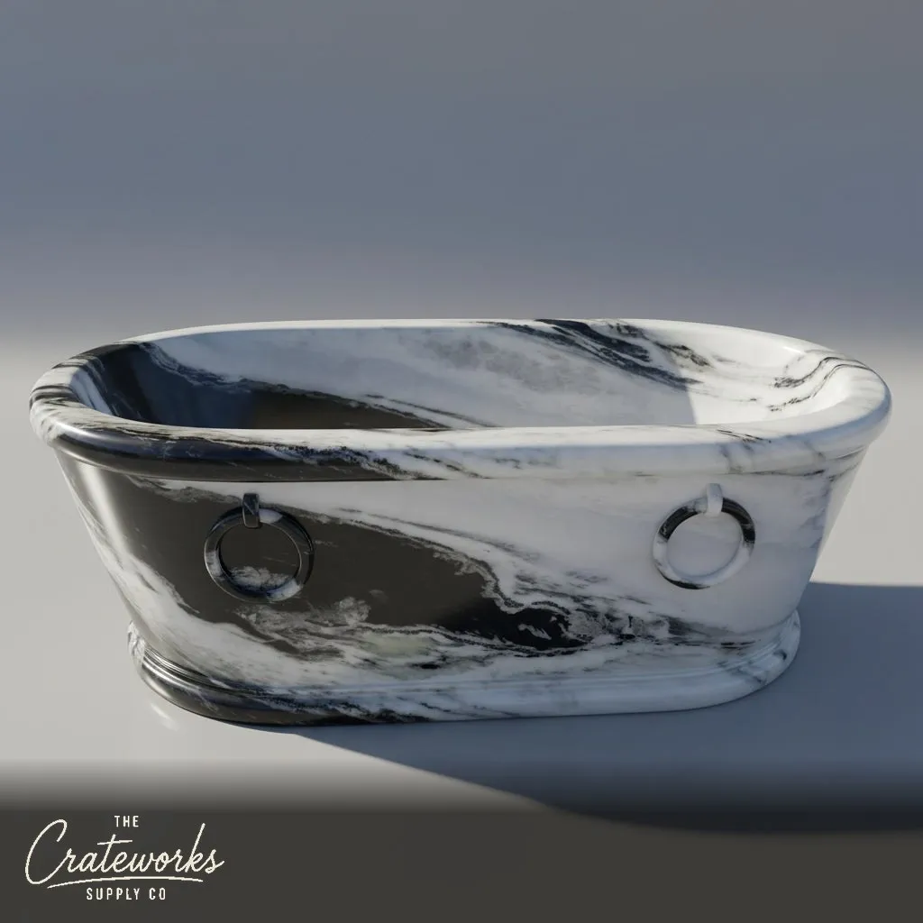 Marble bathtub — ring handle detail — 70.87 Inch Length — Panda White
