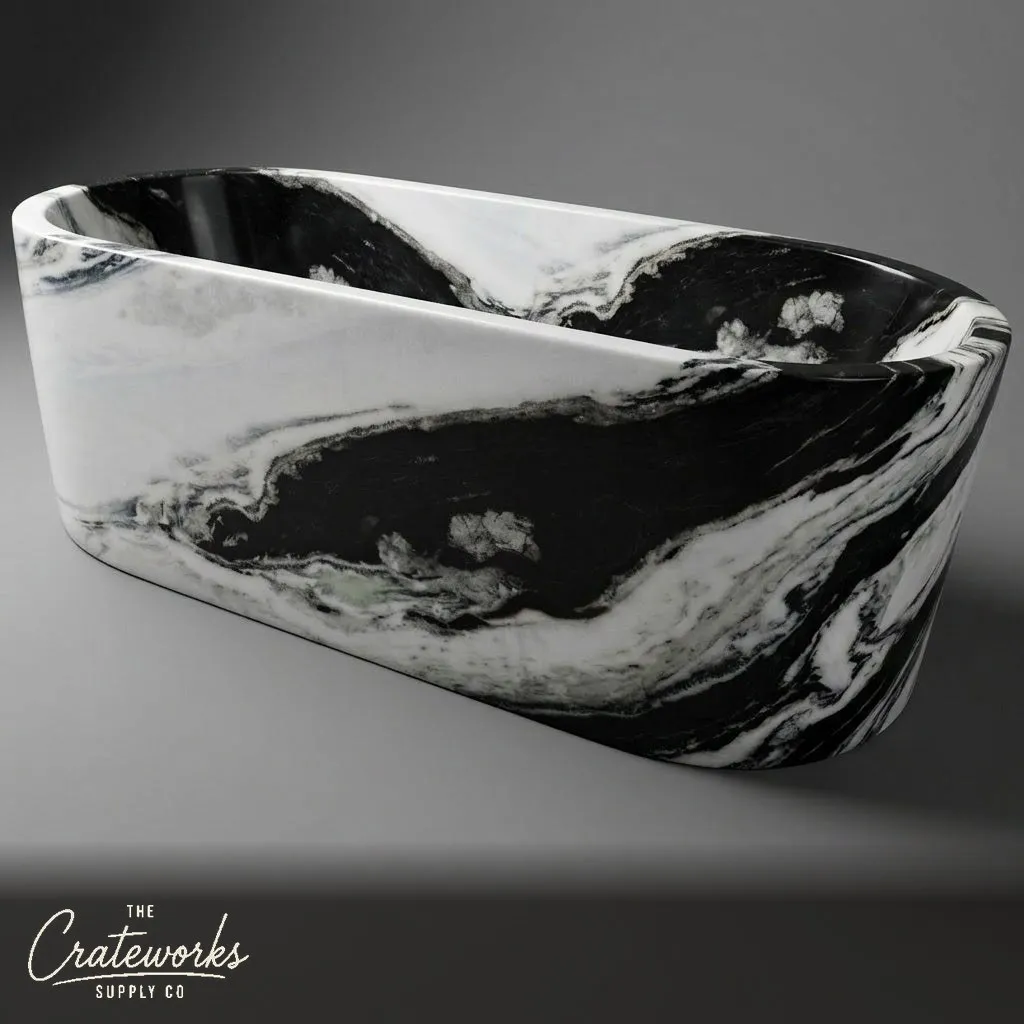 Marble tub — Bold black veining — 71 Inch Length — Panda White