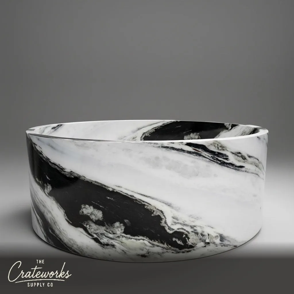 Marble tub — Bold veined round — 59 Inch Width — Panda White
