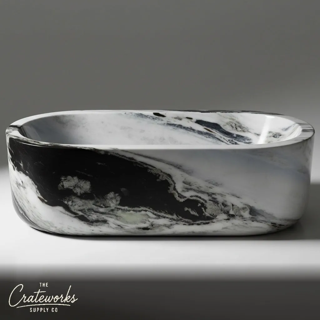 Marble tub — oval black white veining — 70.87 in Length — Panda White
