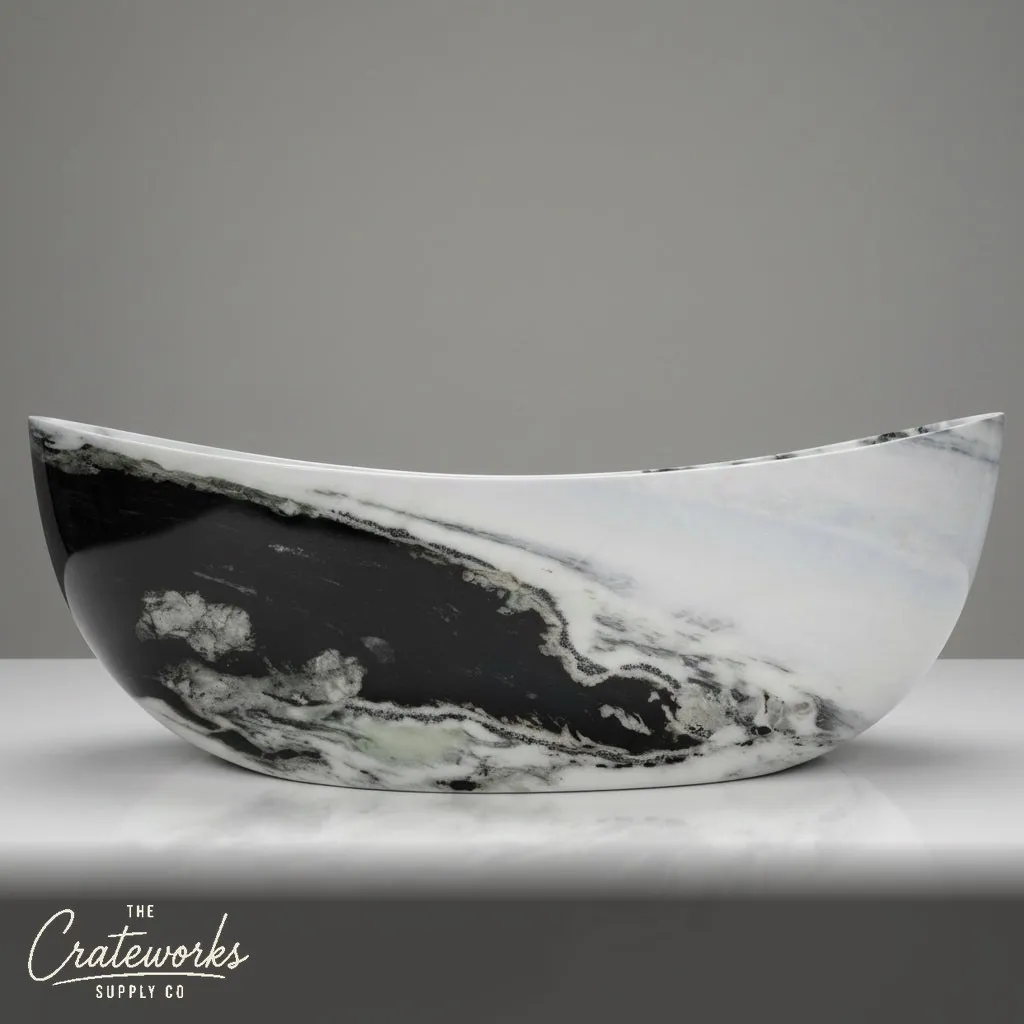 Stone bathtub — curved boat shape — 70.87 Inch Length — Panda White