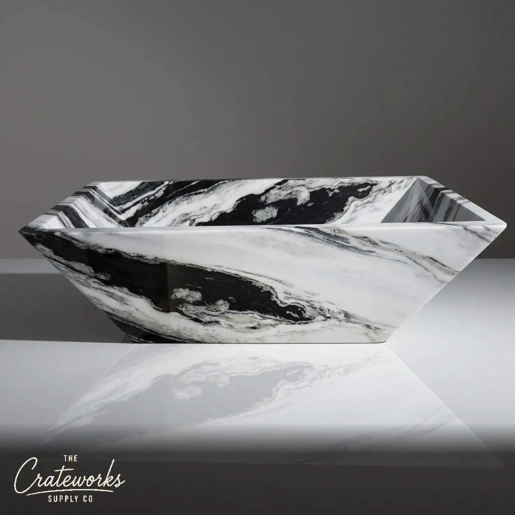 Stone bathtub — geometric angular corner — 71 Inch Length — Panda White