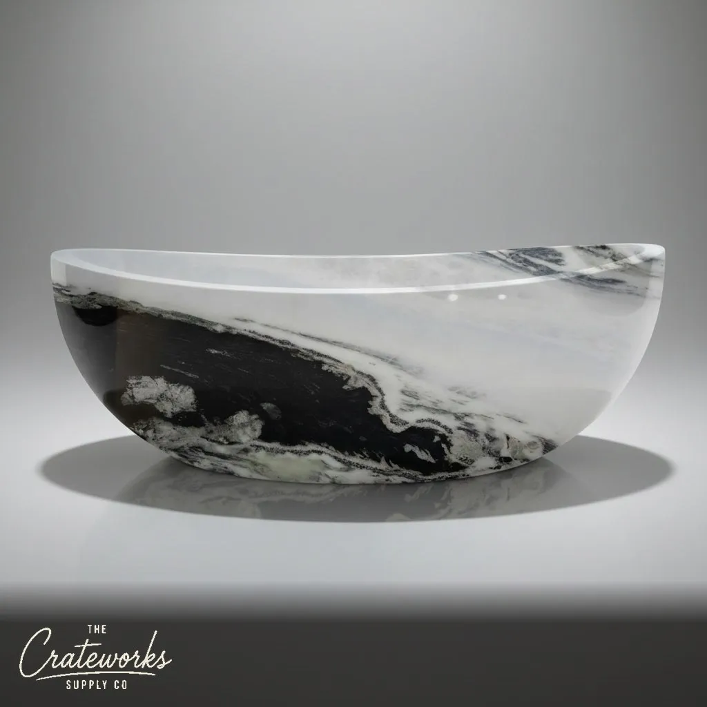 Stone tub — Dramatic veined rim — 70.87 Inch Length — Panda White