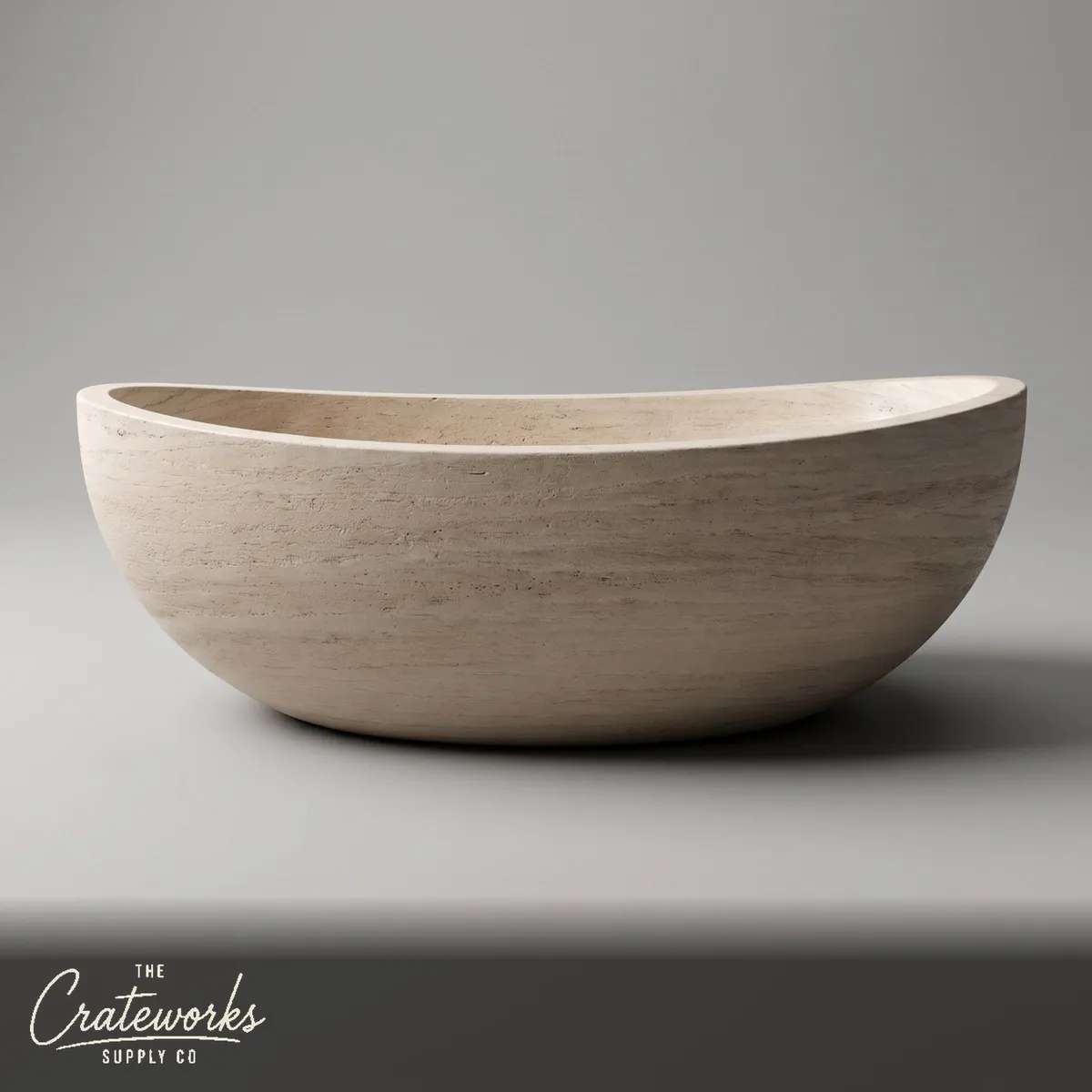Marble bathtub — Freestanding oval shape — 70.9 Inch Length — Pearl Linen limestone