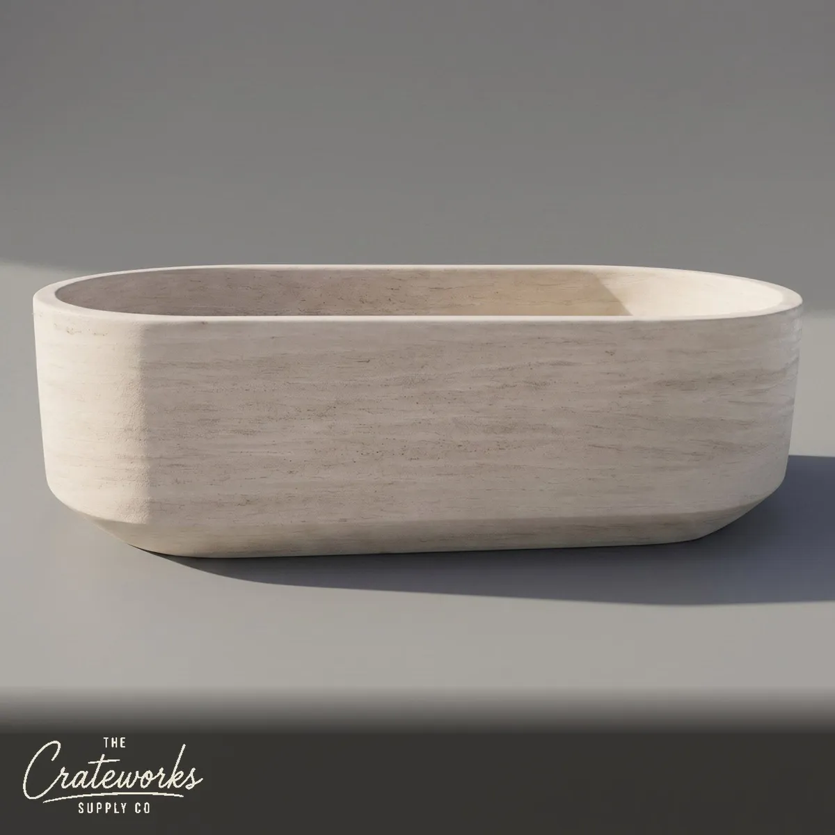 Marble bathtub — Freestanding oval shape — 71 Inch Length — Pearl Linen limestone